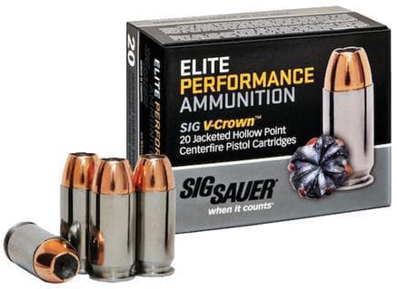 SIG SAUER Elite V-Crown Handgun Ammunition .45 ACP 230 gr JHP 830 fps 20/ct