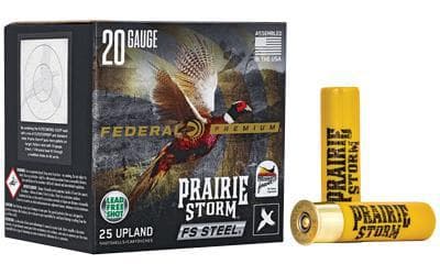 Federal, Premium, Prairie Storm, 20 Gauge 3″, FS Steel, #4, 7/8 oz., Steel Shot, 25 Round Box