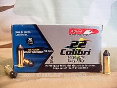 Aguila – LEAD ROUND NOSE – 20 GRAIN 22 LONG RIFLE AMMO – 50 ROUND