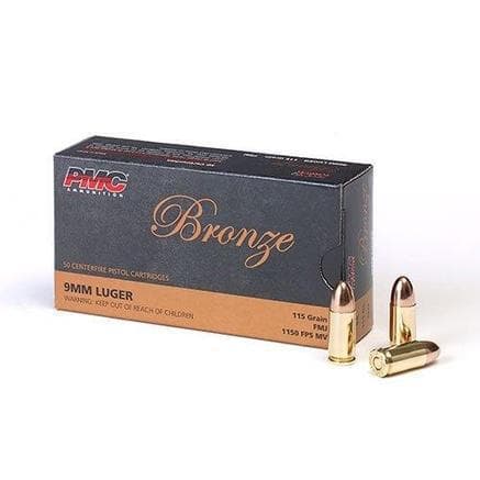 PMC Bronze Handgun Ammunition 9mm Luger 115 gr FMJ 1150 fps 50/box