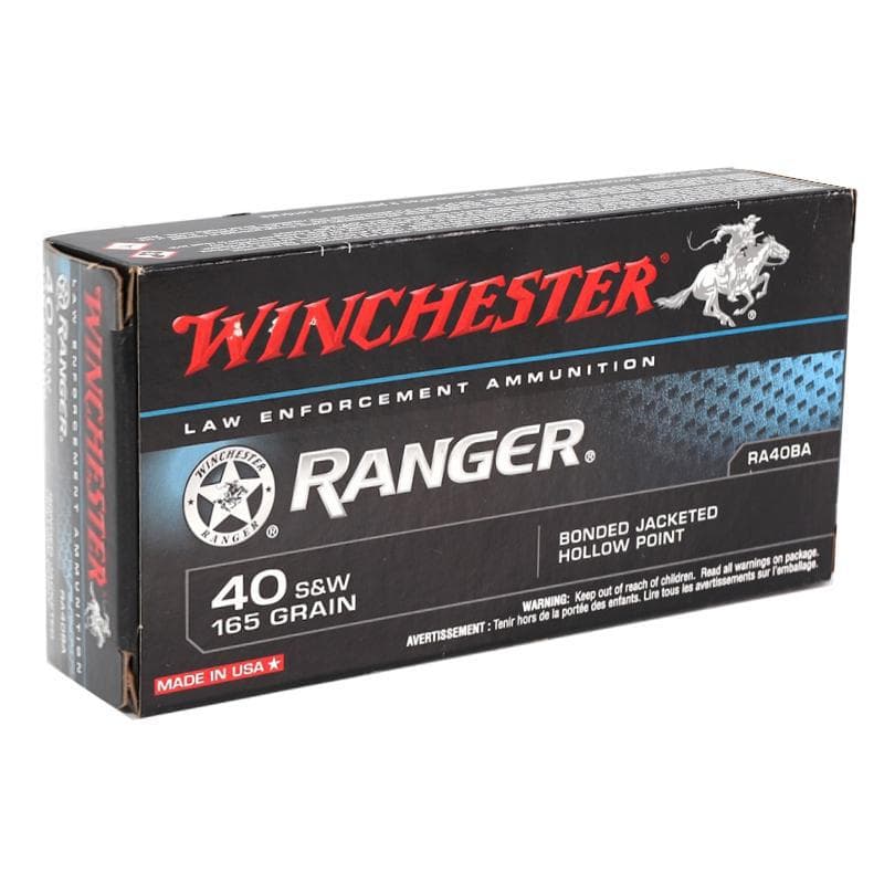 Winchester Ranger 40 S&W Ammo 165 Grain Bonded Jacketed Hollow Point