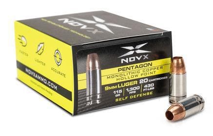 NovX Pentagon Handgun Ammunition 9mm Luger 115gr CHP 1300 fps
