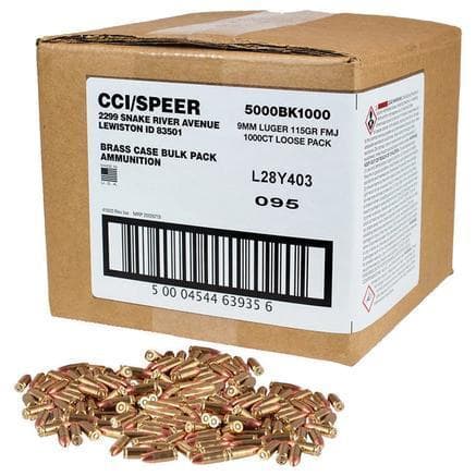 CCI Blazer Brass 9mm Luger 115gr FMJ 1000/ct Loose Bulk Pack