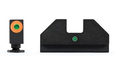 XS Sights, F8 Night Sight, Fits Glock Models 17/19/22/23/24/26/27/31/32/33/34/35/36/38/, Taurus G3c/GX4/New Production G3, Walther PDP, Green with Orange Outline Front, Green Rear, Tritium Front/Rear Warning
