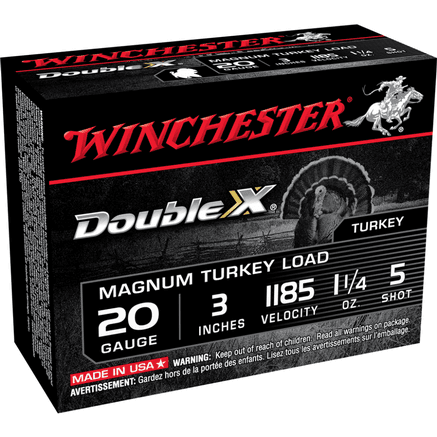 Winchester Supreme Double-X Magnum Turkey Shotshells 20 ga 3″ 1-1/4 oz 1185 fps #5 10/ct