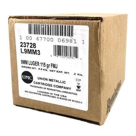 Remington UMC Handgun Ammunition 9mm Luger 115 gr FMJ1000 RD
