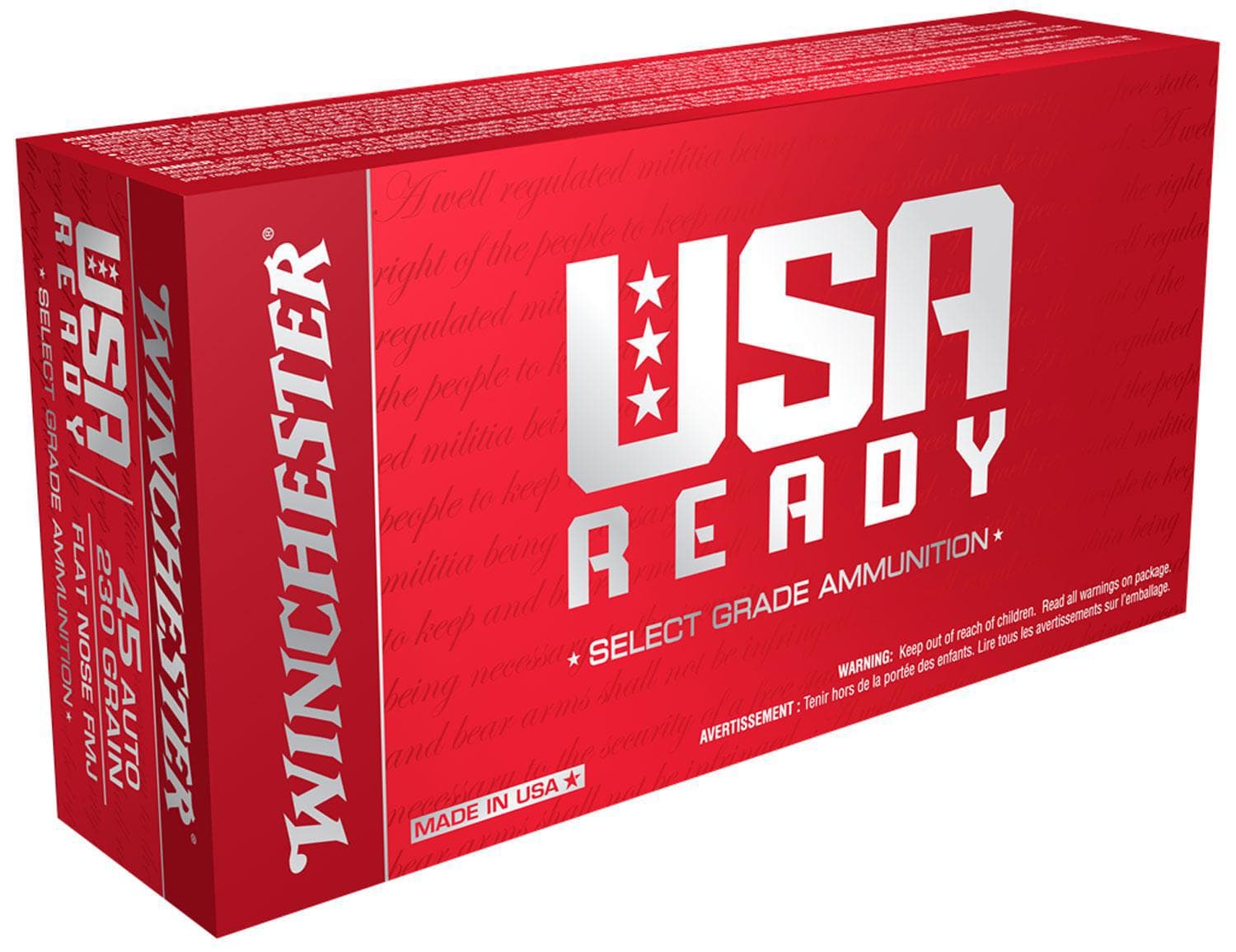 Winchester Ammo USA Ready 45ACP 230gr Full Metal Jacket Flat Nose