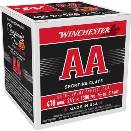 Winchester AA Super Sport .410 ga 2-1/2″ MAX 1/2 oz #8 1300 fps – 25/ct