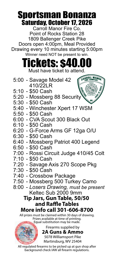 Carroll Manor Fire Co. Sportsman Bonanza flyer